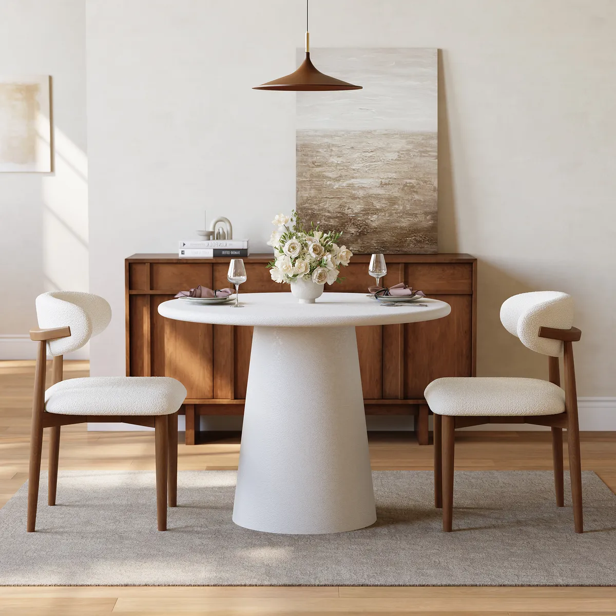 Modern 32" Round Fiberglass Dining Table with Sculptural Pedestal Base, Seats 2 — image 4