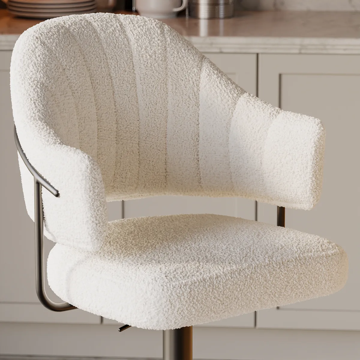 Modern Boucle Adjustable Counter Stool with Swivel Base — image 8