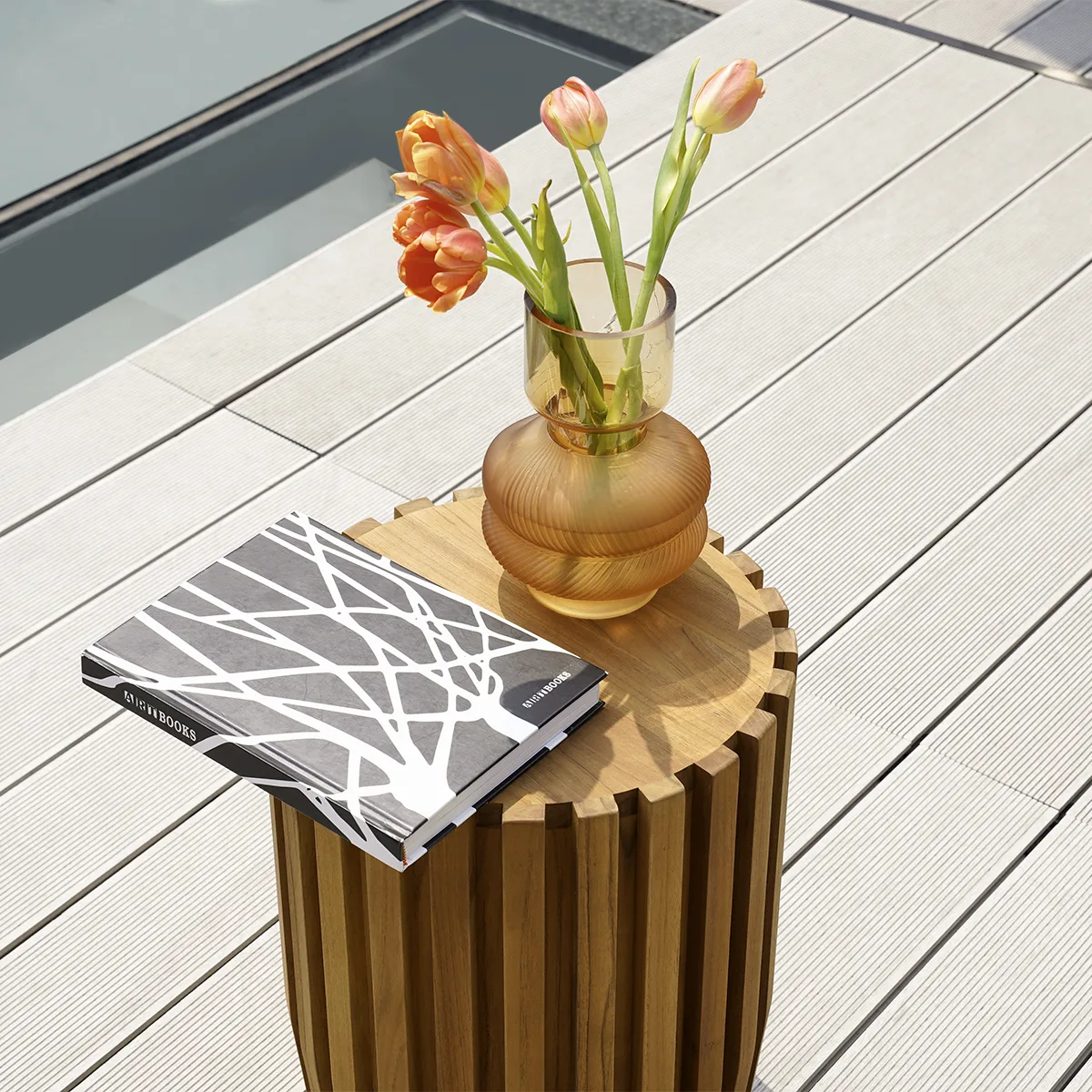 2 Pieces Rustic Round & Rectangle Teak Wood Outdoor Coffee Table Set — image 3
