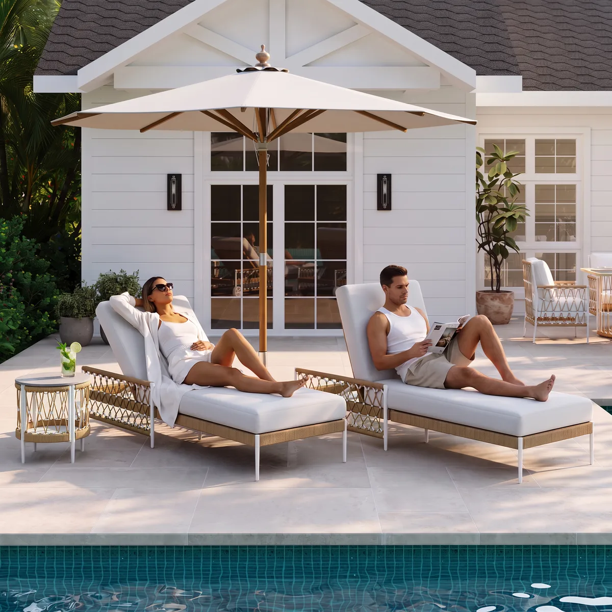 79.5" Ropipe Outdoor Rope-Woven Lounge Chair with Adjustable Backrest & Wheels — image 5