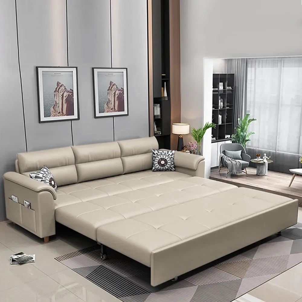 Leather Queen Size Sleeper Sofa with Trundle Pull Out Sofa Bed — image 22