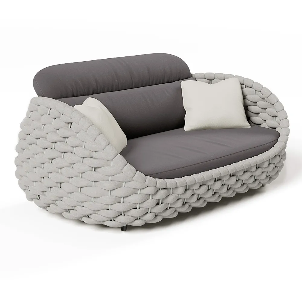 Cocaro 2-Seater Rope Woven Patio Loveseat with Removable Cushions — image 6