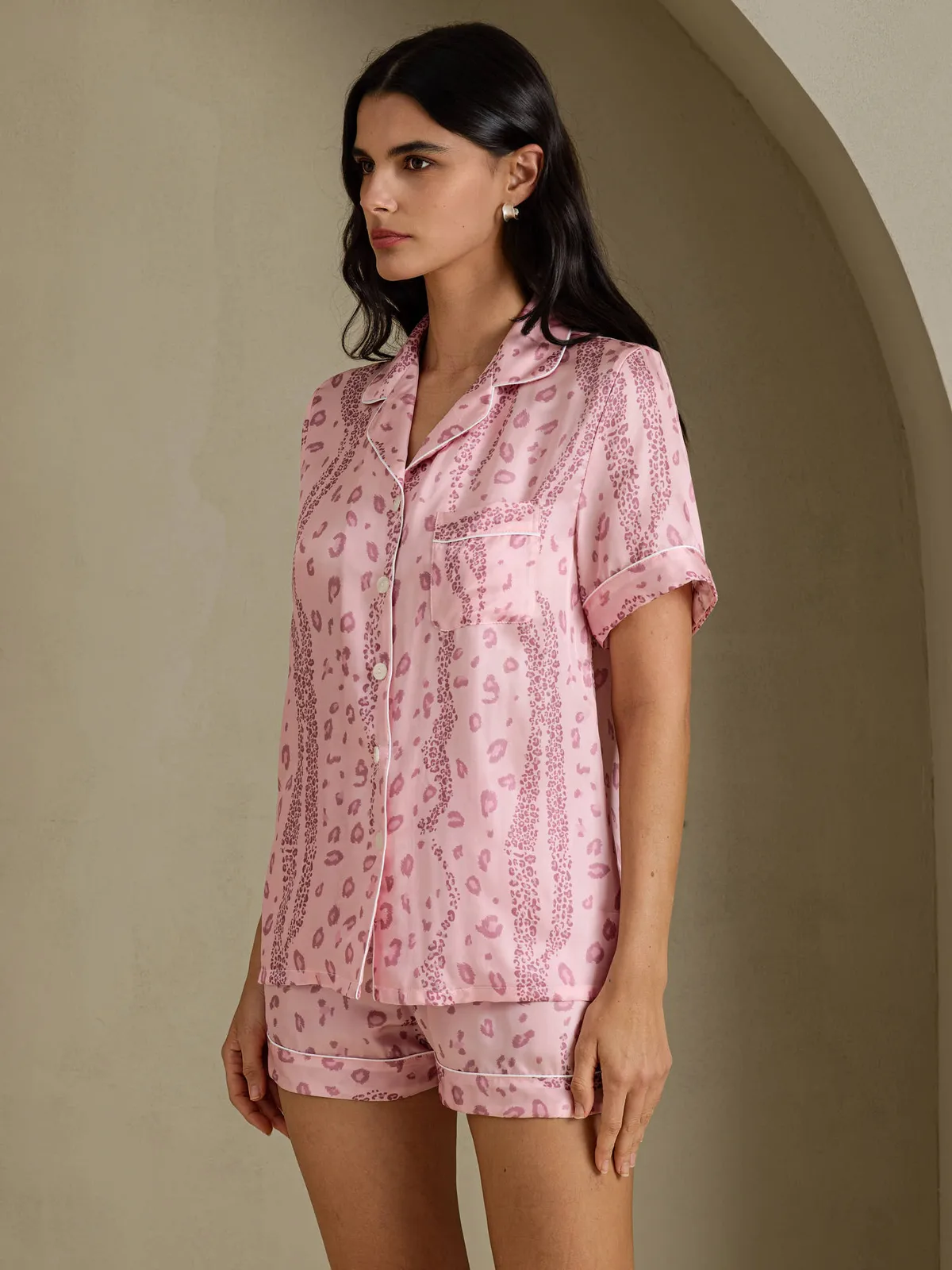 100% Mulberry Silk Women's Leopard Print Short Sleeve Pajama Set — image 5