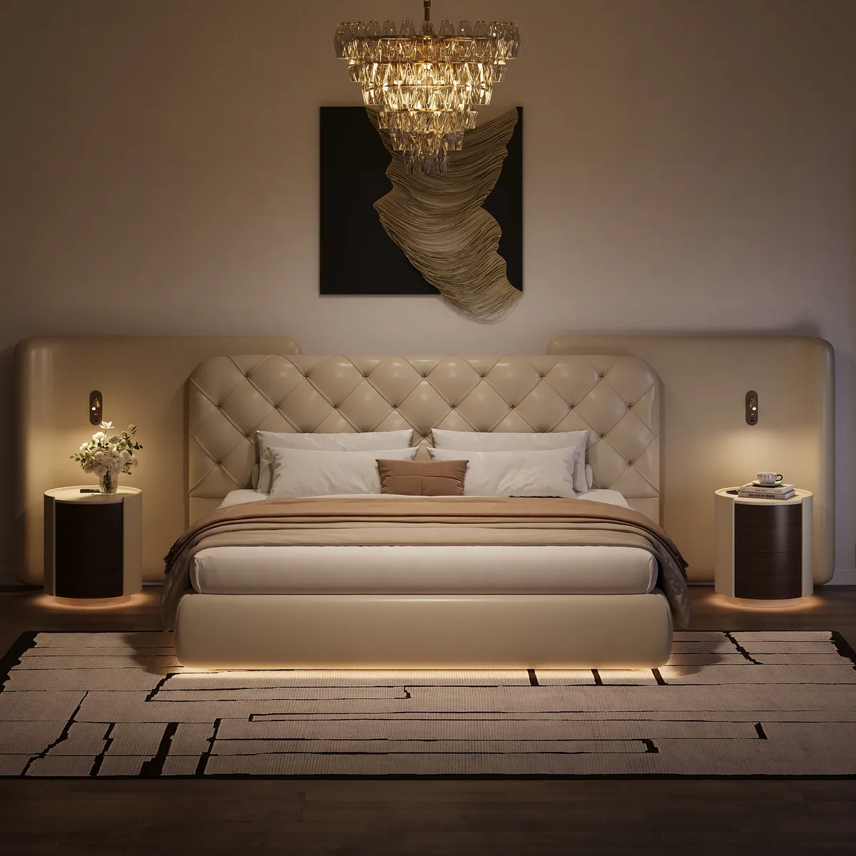 King Genuine Leather Wide Tufted Bedroom Set