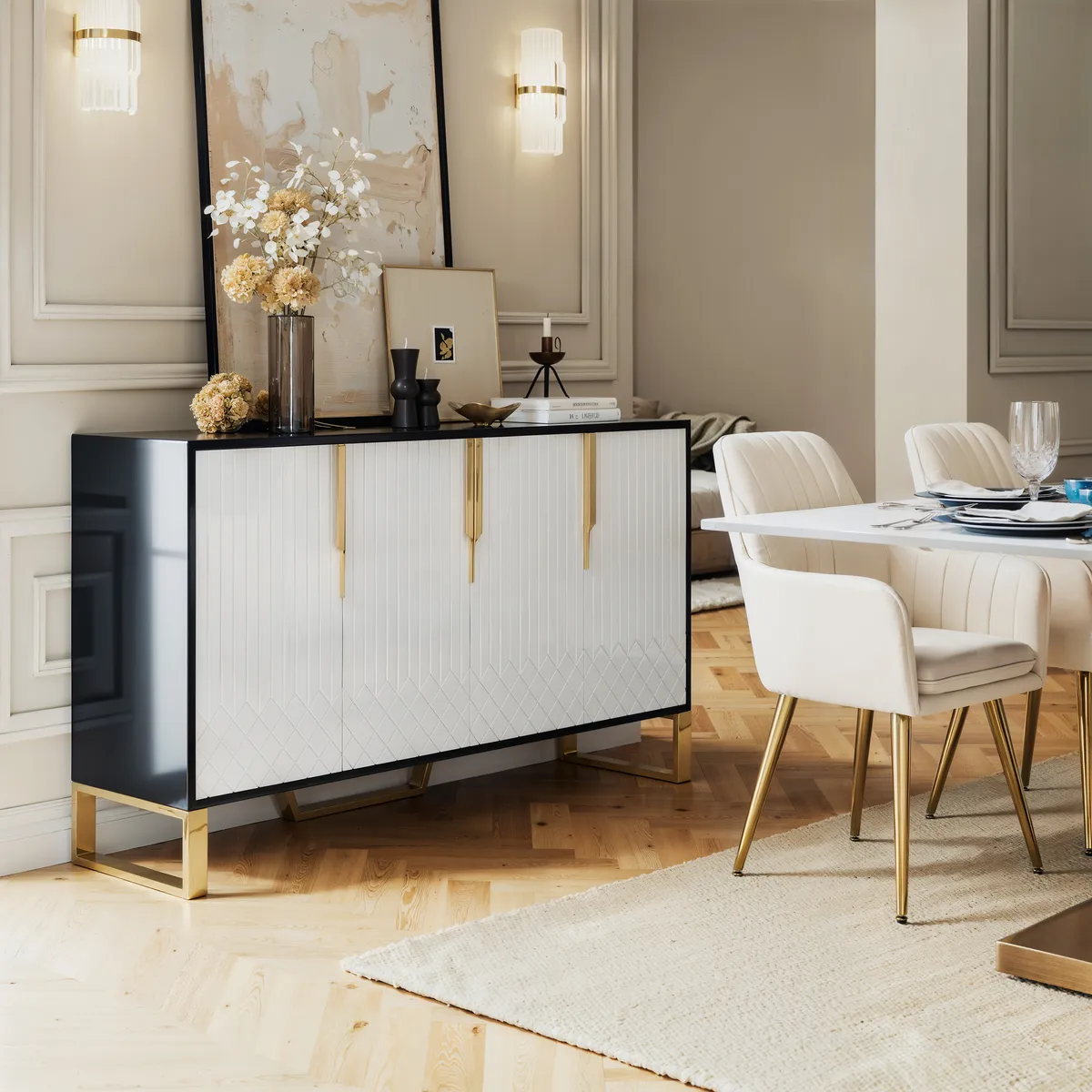 4-Door Wood 60" Sideboard with 3 Shelves Aro Contemporary — image 13