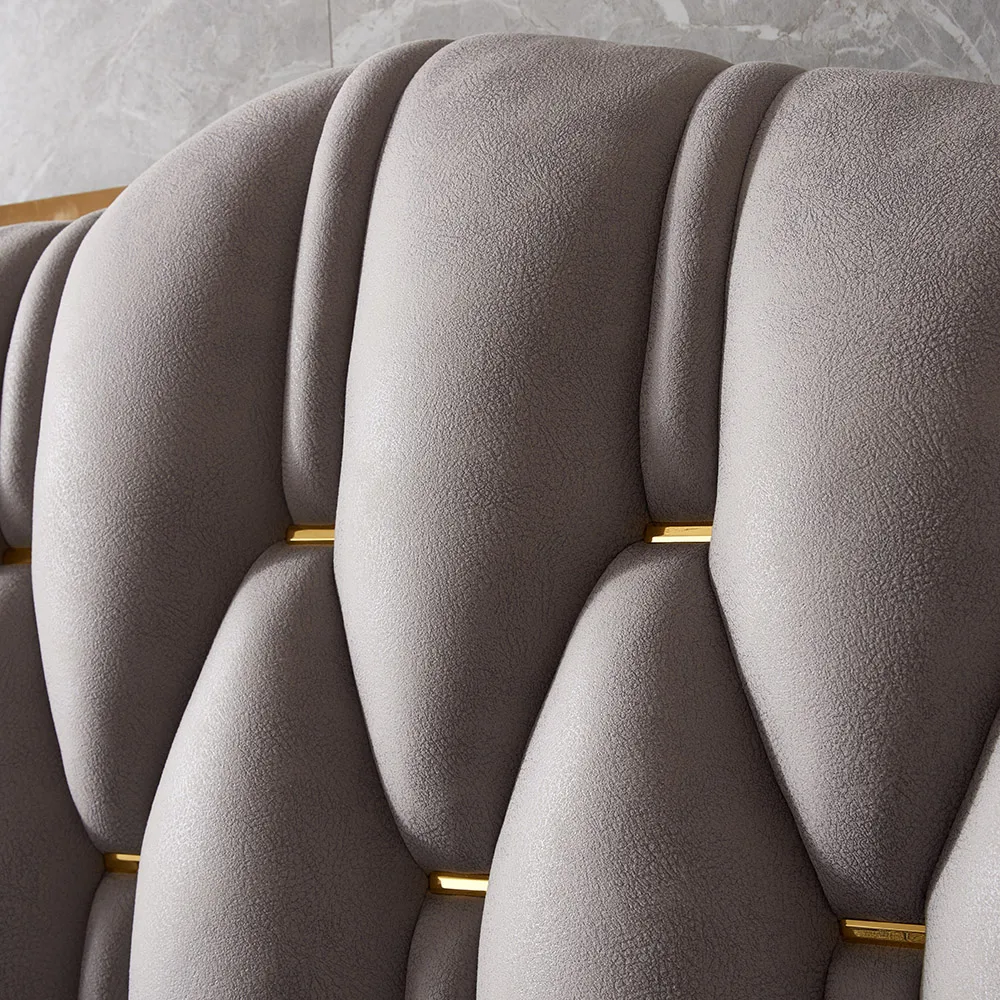 King Size Upholstered Leather Bed Frame with Tufted Wingback Headboard — image 13