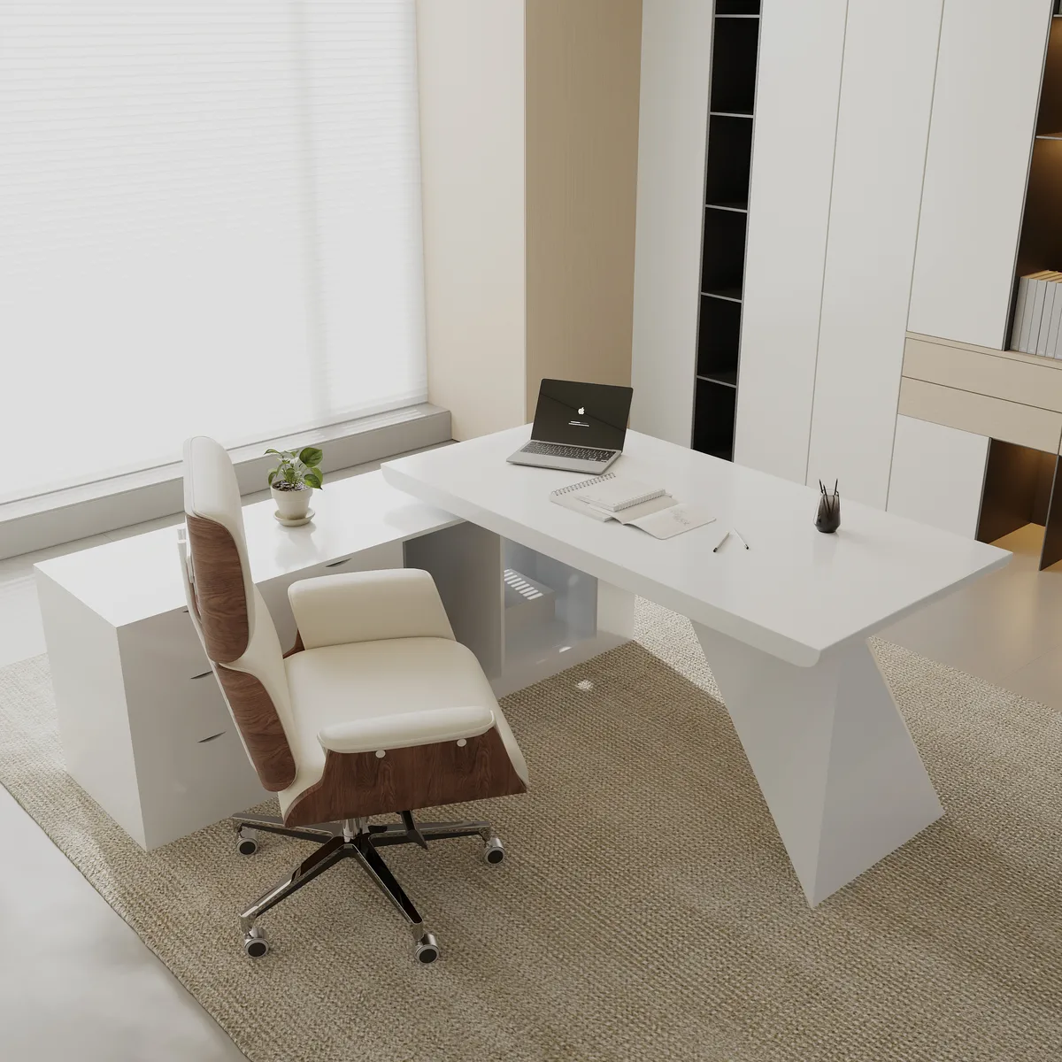Modern White L-Shape Executive Left Hand Desk & Office Chair Set (70.9'') — image 11