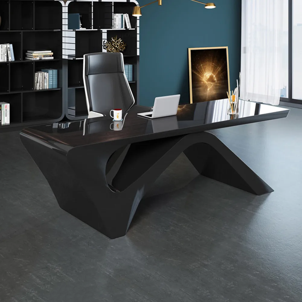 Modern 55" Rectangular Black Writing Desk with Arched Base
