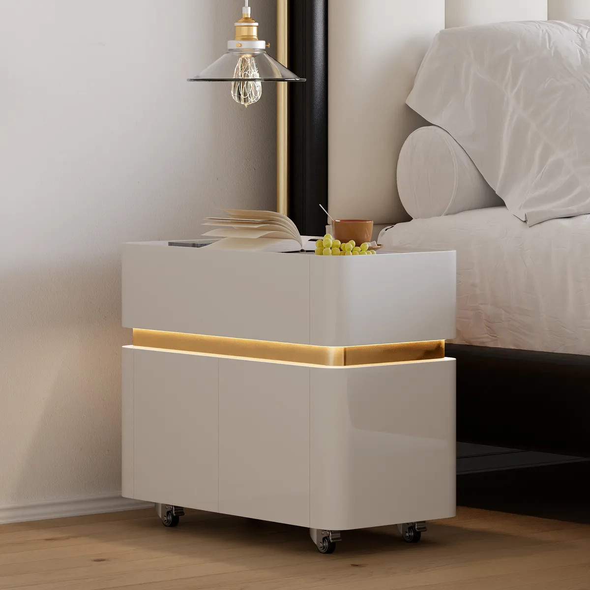 Narrow Smart LED Nightstand with Sintered Stone Top — image 4