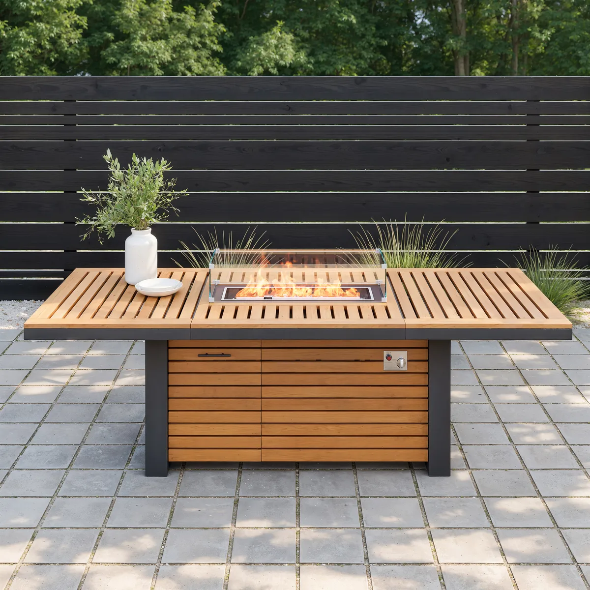 Tevara 94.5" Outdoor Propane Fire Pit Dining Table with Hidden Tank & Wind Shield — image 2