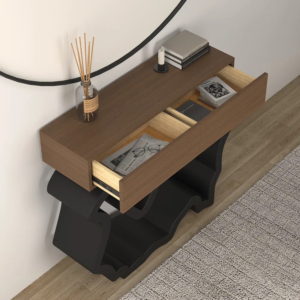 39.4" Modern Walnut & Black Console Table with Drawers — image 6