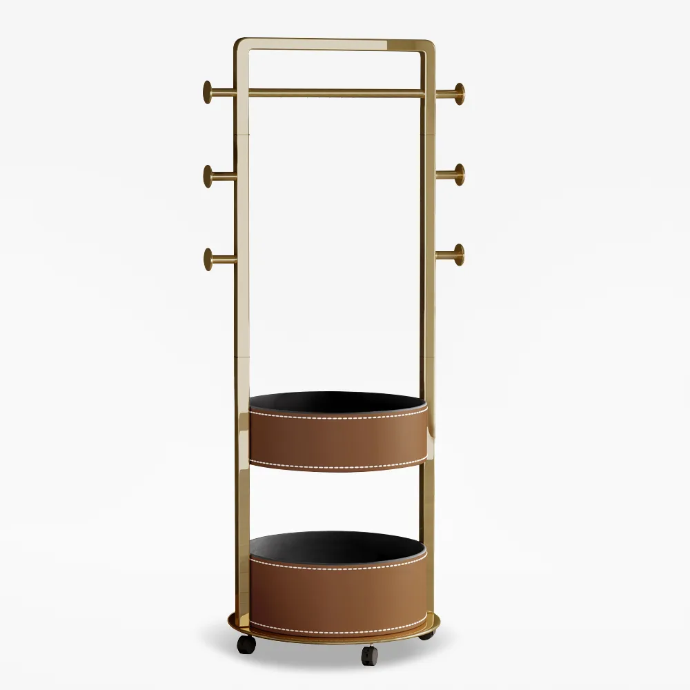 Modern Coat Rack Stand with 2 Trays Saddle Leather Hall Tree — image 5