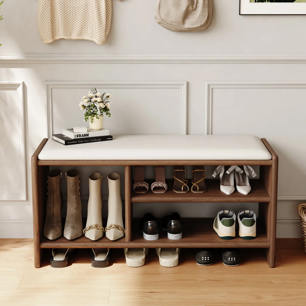 Modern Leather Upholstered Entryway Bench Shoe Storage — image 20