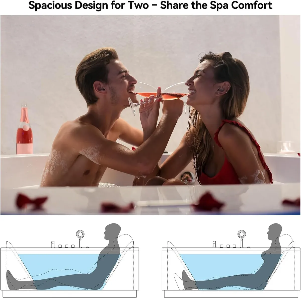 71" Double Acrylic Whirlpool Bathtub Jetted with Temperature Control & LED Whirlpool Heated Corner Tub — image 8