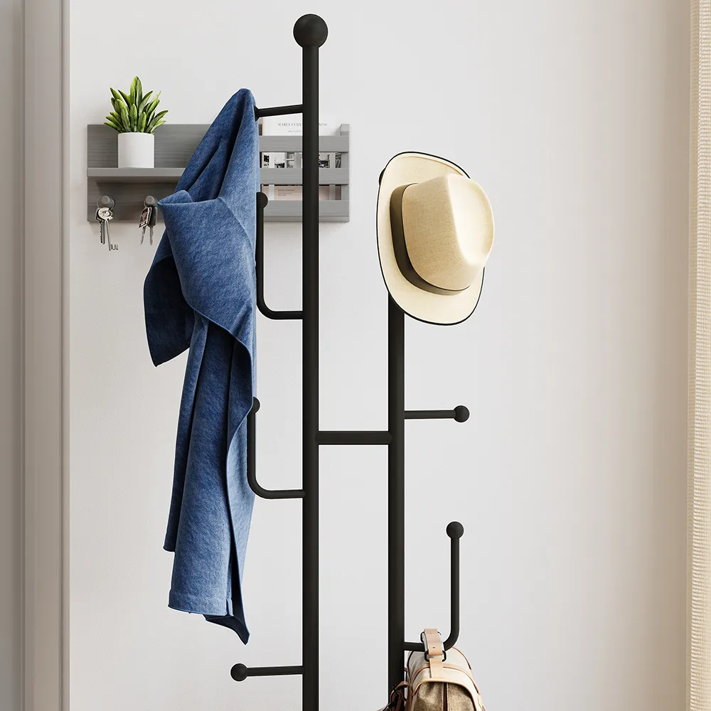 7 Hooks Entryway Freestanding Coat Racks Metal Hall Trees Entryway Furniture in Black (16") — image 5