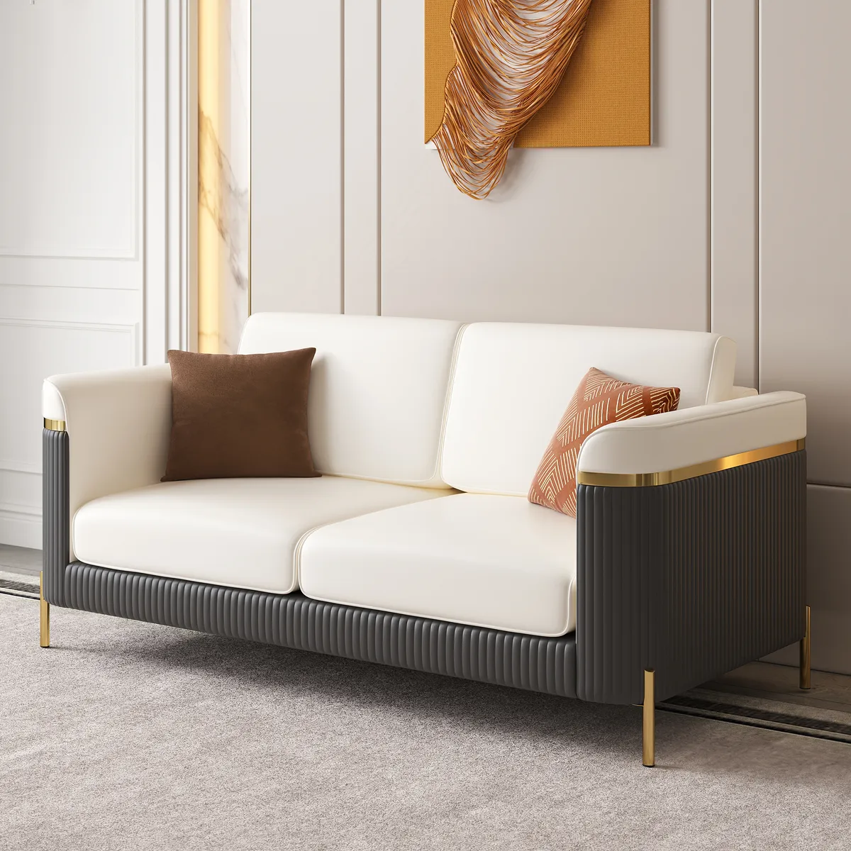 3 PCS Vertex Sofa Set with Chair Modern Beige Living Room Sofa Set with Cushion — image 7