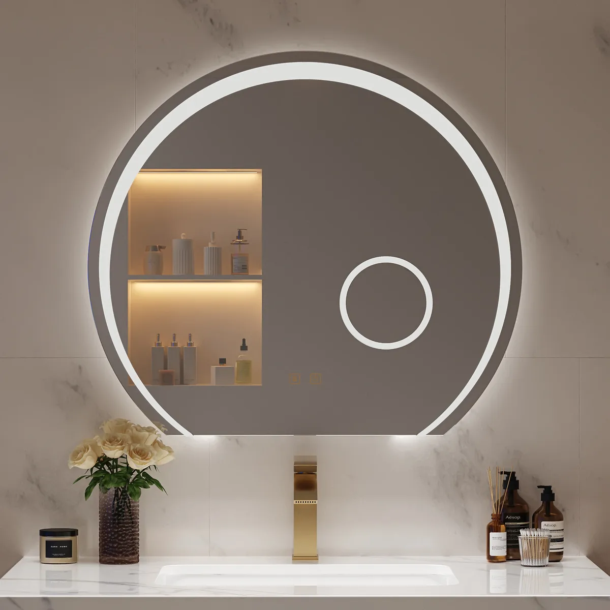 28" Wide LED Bathroom Mirror Dimmable with 3X Magnifier & Anti-Fog