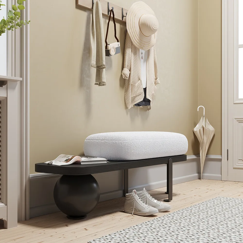 Ball design Entryway Bench Wooden Furniture with Abstract Metal Legsin White & Gold (47.2" Wide) — image 16
