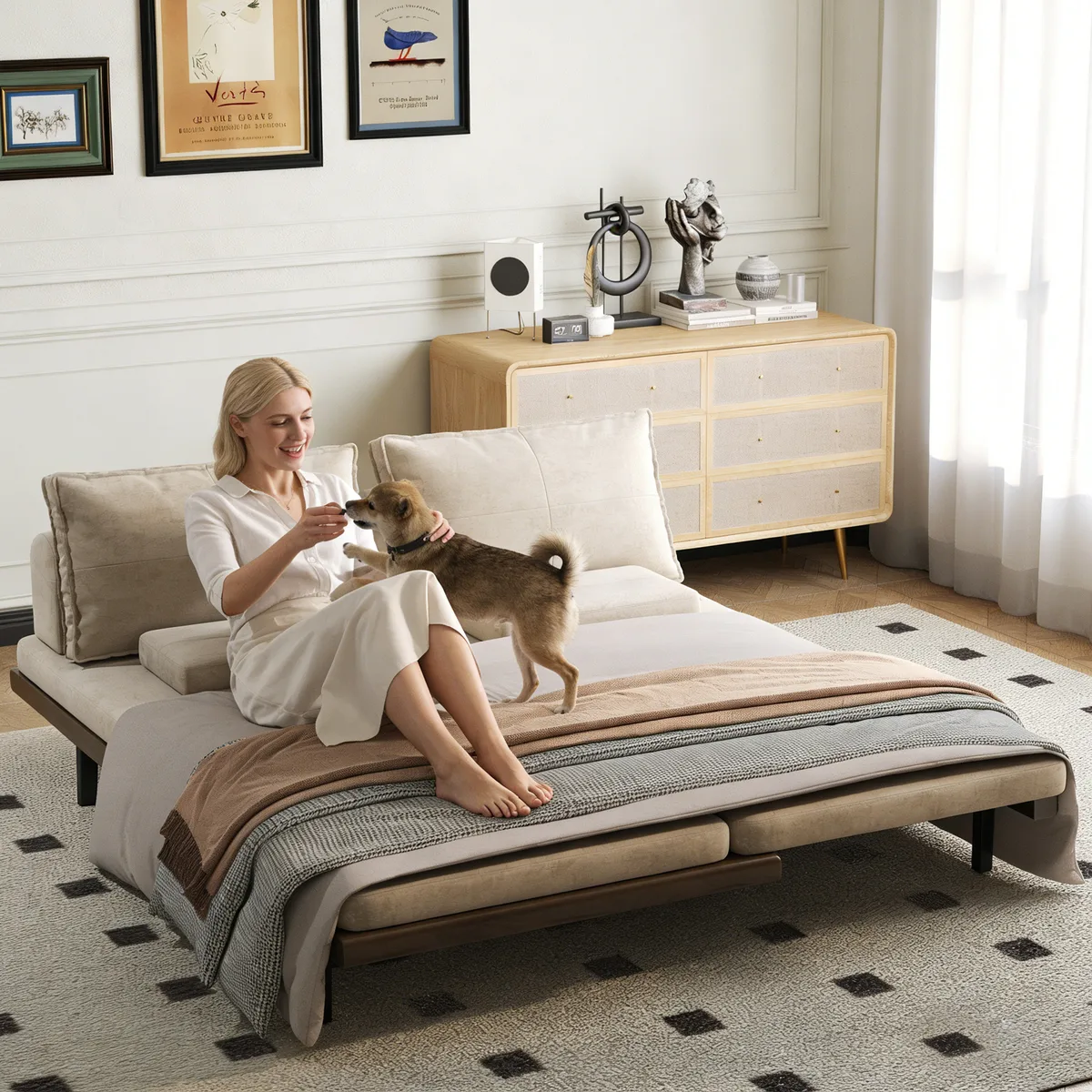 Full Size Daybed Futon Bed Cotton & Linen Convertible Sofa Bed — image 6