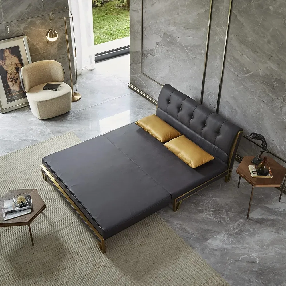 59" Modern Black Convertible Sofa Bed Tufted Leath-Aire Upholstery — image 6