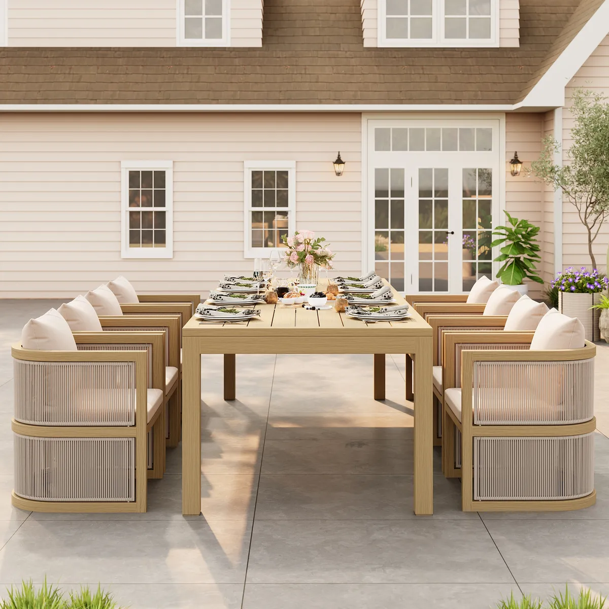 Wevara 7-Piece Outdoor Rope Weave Dining Set with 6 Chairs — image 4