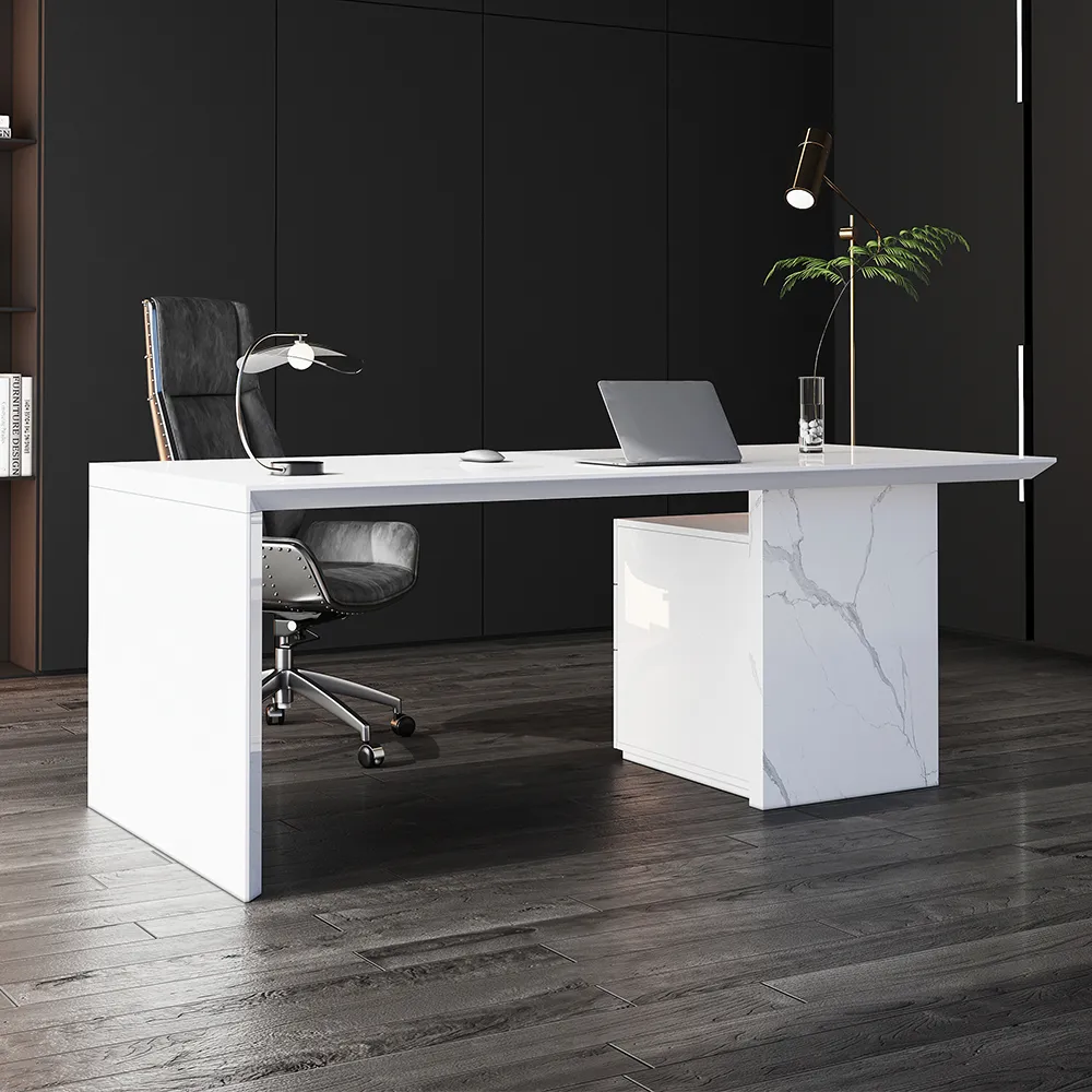 Modern White Wooden Home Office Desk with Movable File Cabinet Office Furniture (59.8")