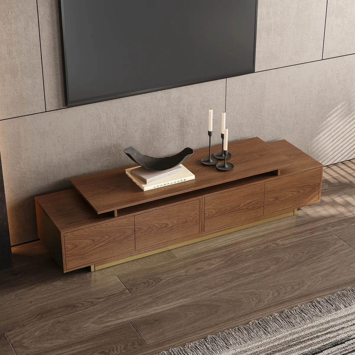 Mordel Natural Modern Rectangle Glossy Extendable TV Stand Storage for 65 to 85" TV — image 14