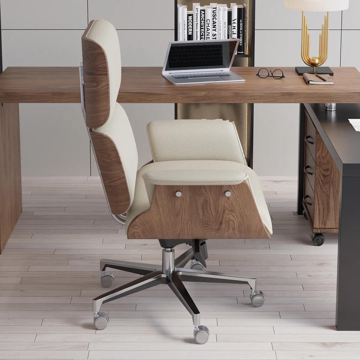 Modern Off White Home Office Chair Upholstered Swivel Task Office Chair High Back — image 13