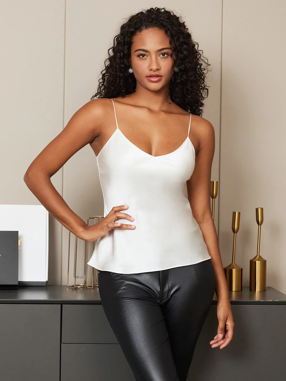 100% Mulberry Silk Spaghetti Strap Basic Camisole Top — image 4