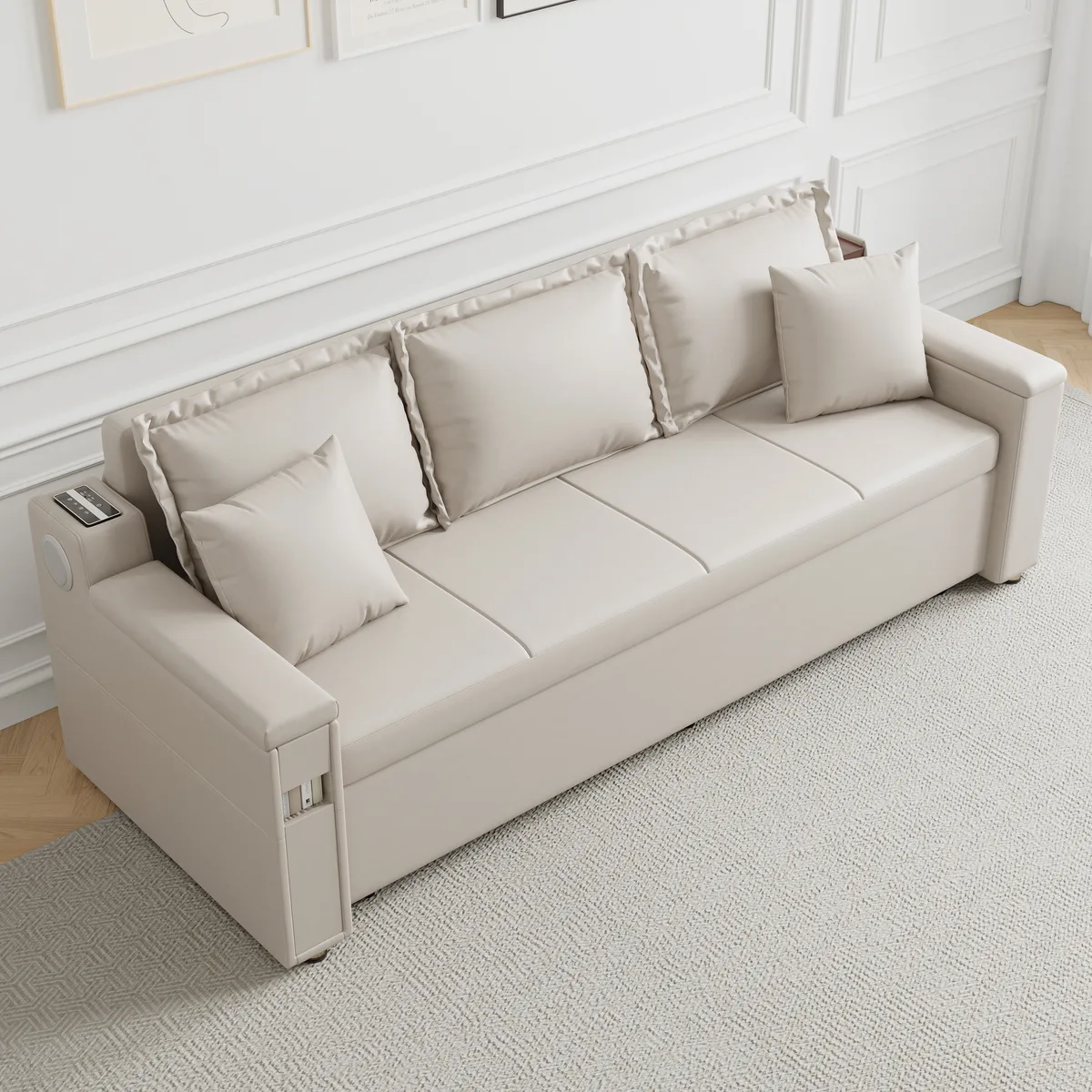 82.7" Convertible Bed King Sleeper Sofa Leath-aire Upholstered Storage with Speaker — image 4