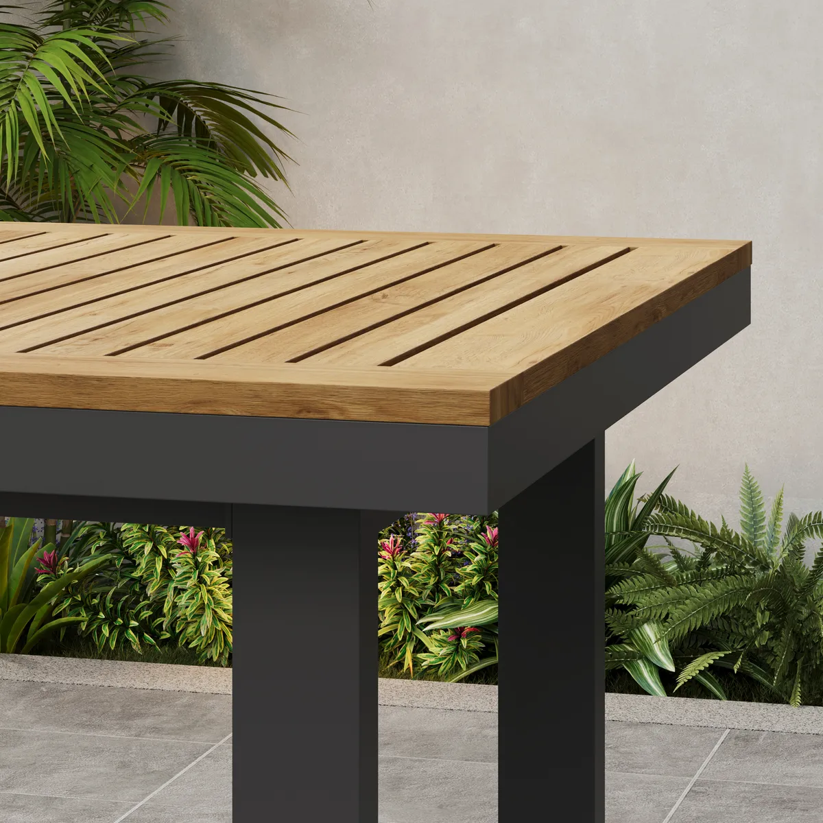 Tevara Outdoor Teak Wood Slat Top & Sand Aluminum Frame Bar Table for Patio — image 8