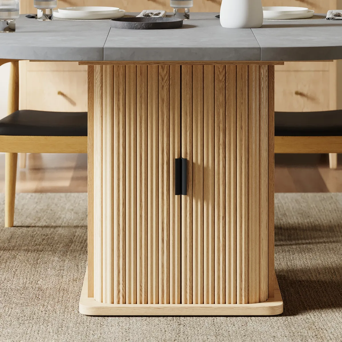 47"-63" Gray Extendable Dining Table Modern for 6 with Fluted Base & Storage — image 8