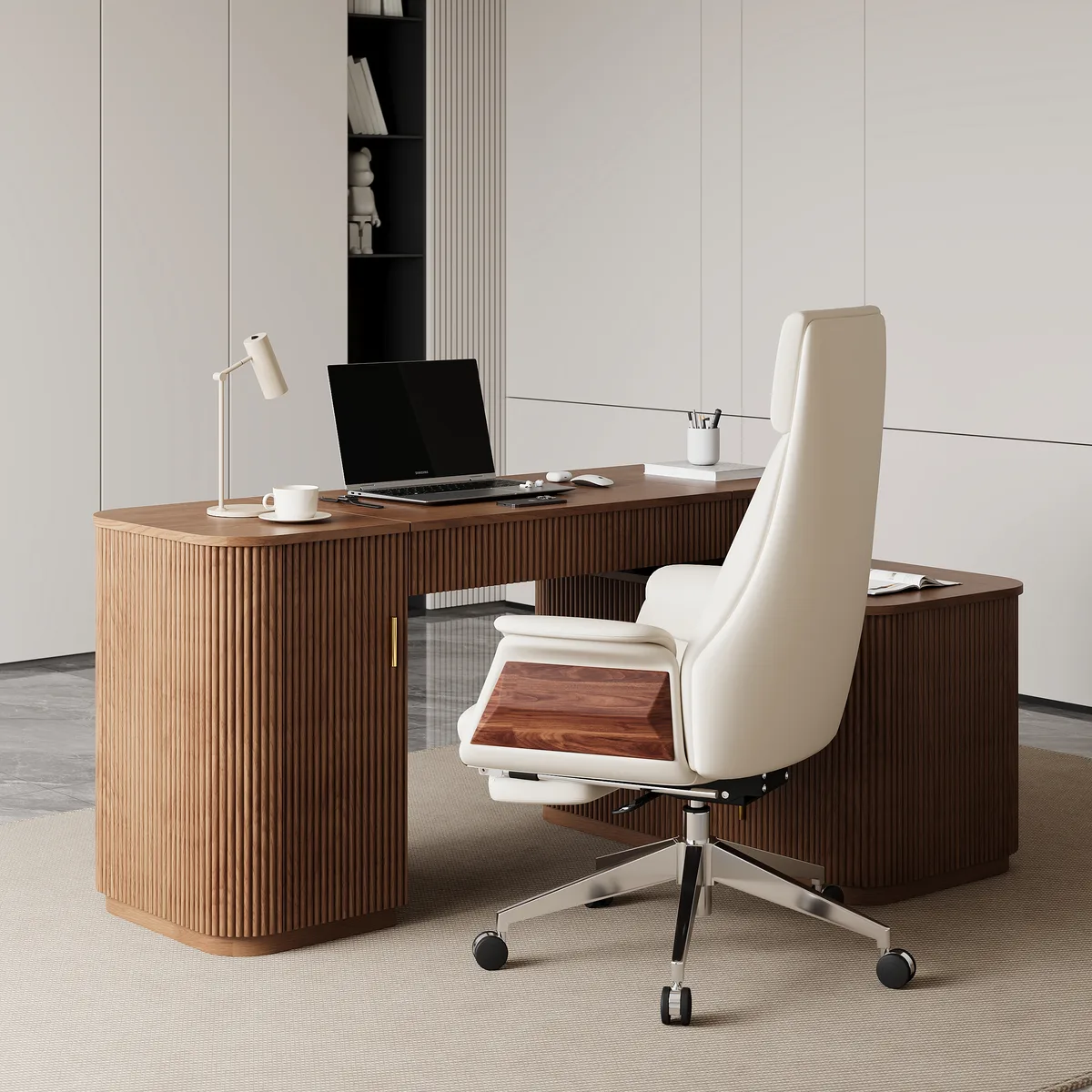 Modern 65" L-Shape Natural Executive Desk with Right-Side Cabinet — image 27