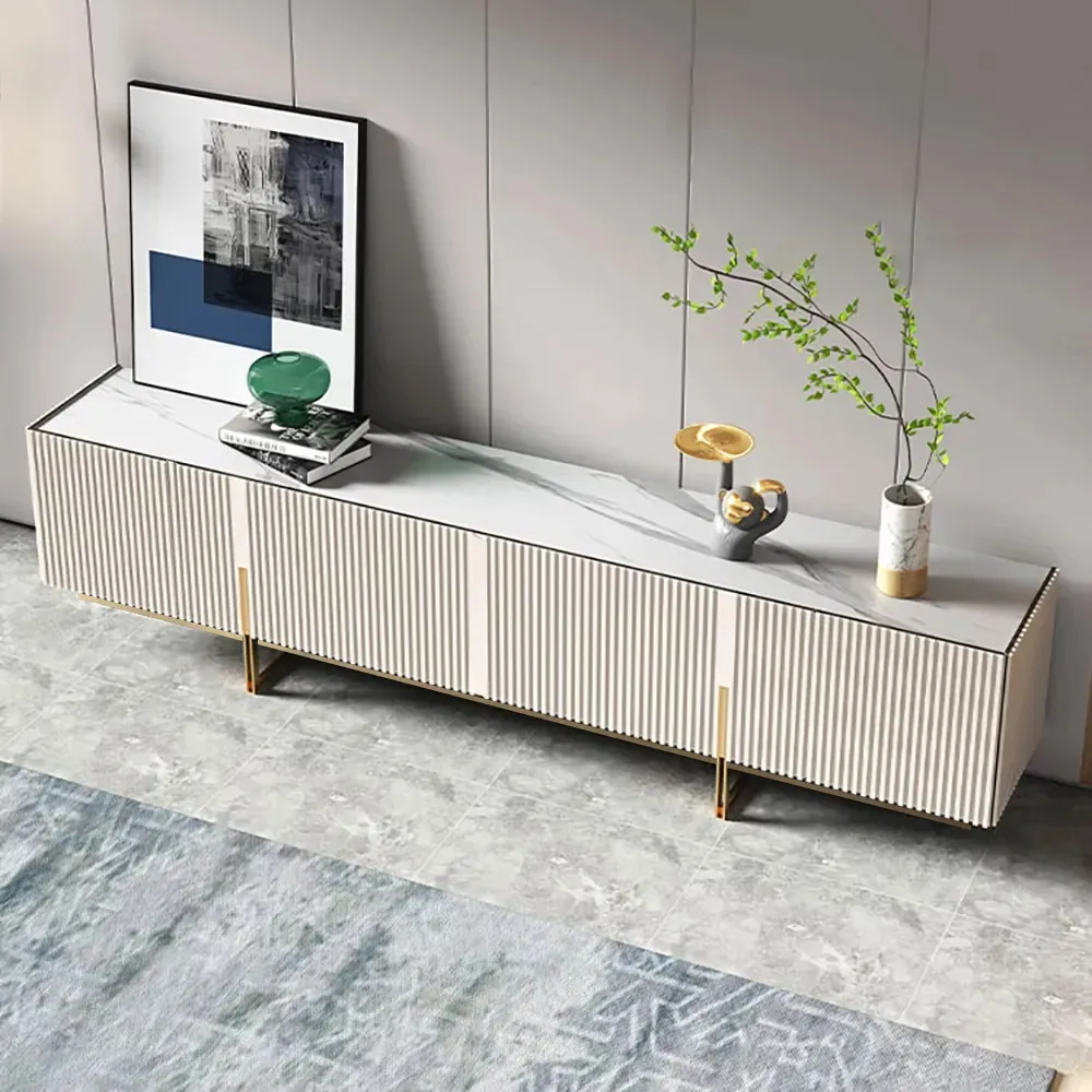 94.5" Living Room Cabinet Set Black TV Stand & Round Glass Nesting Coffee Table with Storage — image 4