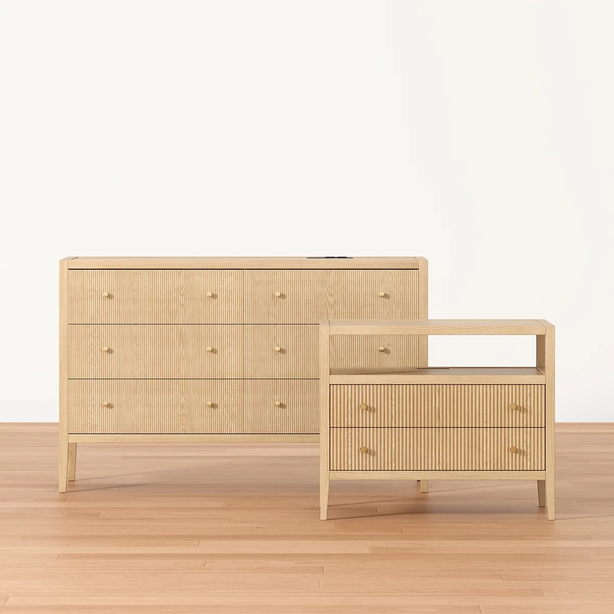 47" Fluted Natural 6-Drawer Dresser with Charging Station — image 4