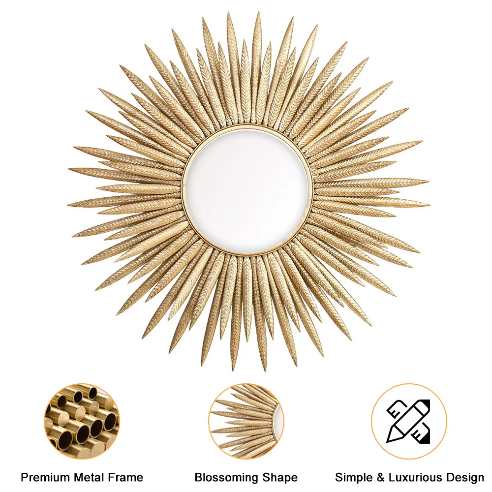 Large Sunburst Wall Mirror – Gold Metal Ray Design — image 7