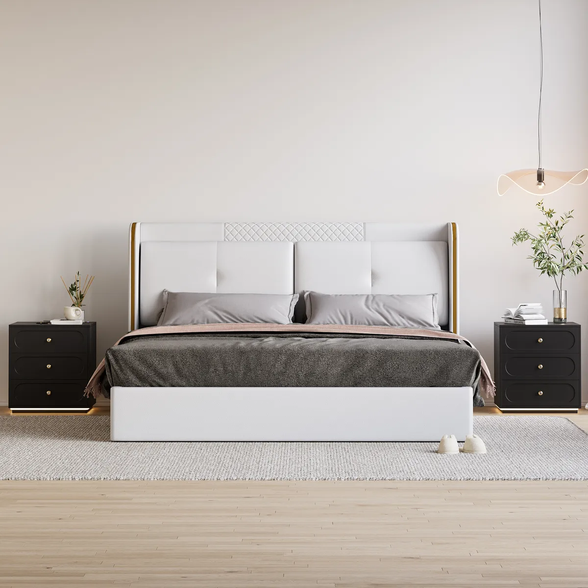 Modern Smart Nightstand with Light 2 Drawer Bedside Table with Charging Station — image 5