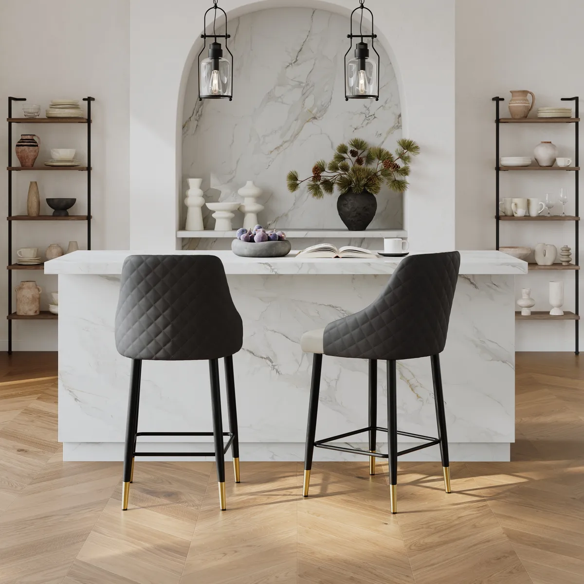 Diamic Black Faux Leather Counter Stool with Upholstered — image 24