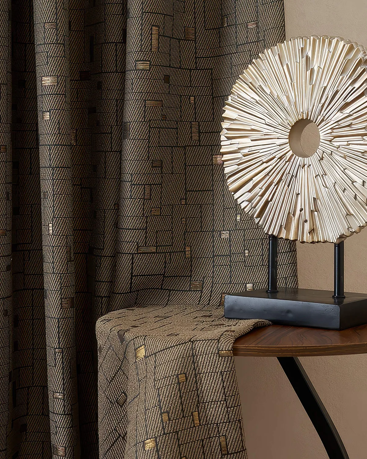 Chelsea 52 x 95 Inch Inverted Box Pleat Grid Cotton Geometric Patterned Curtain — image 3