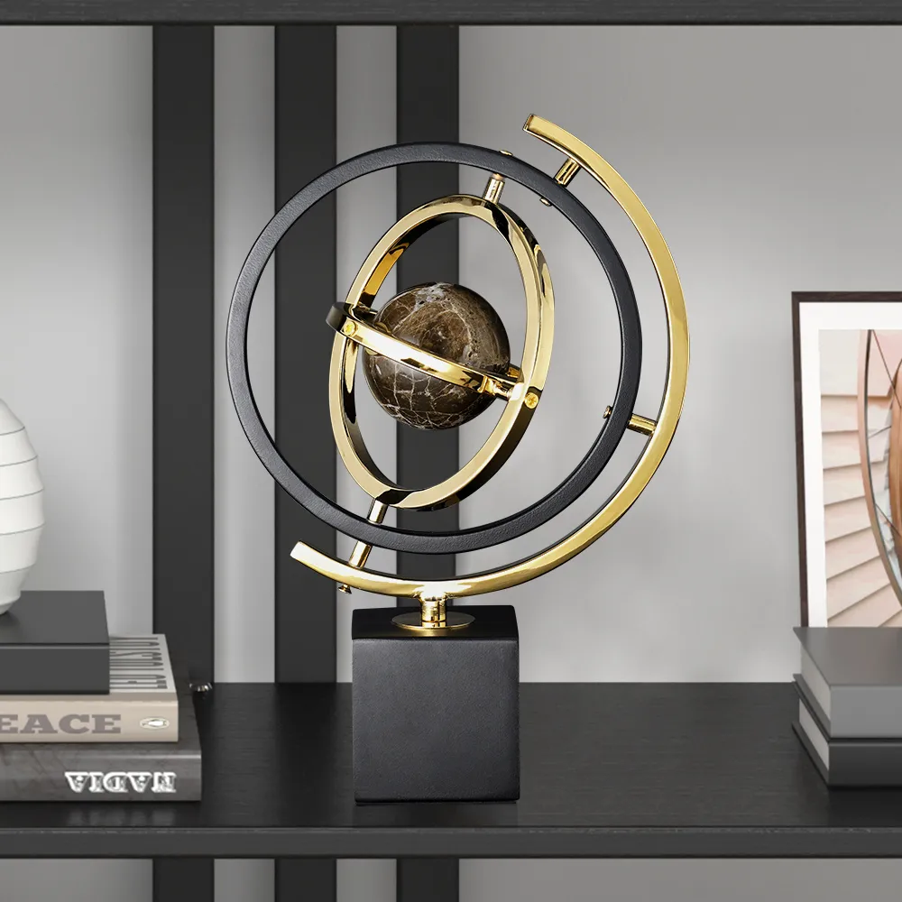 Modern Sculpture Decor Abstract Art Decoration Metal Globe Ornament Living Room Decor with Rectangle Stand — image 5