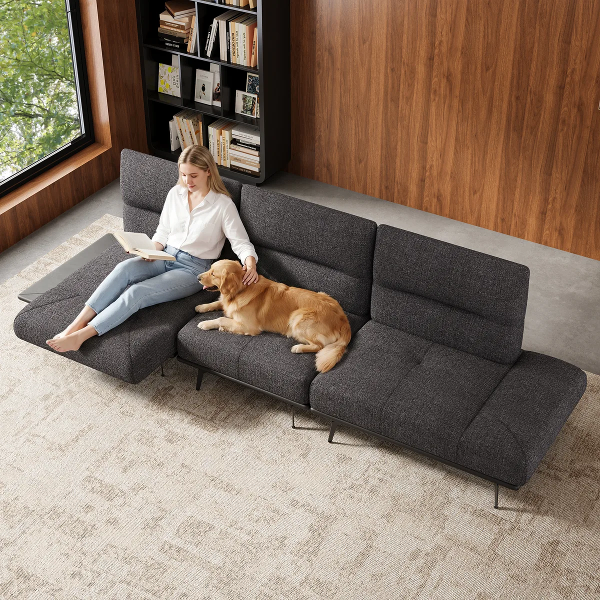 2-Piece Yarn-Dyed Fabric and Faux Leather Reclining Sectional Sofa — image 3