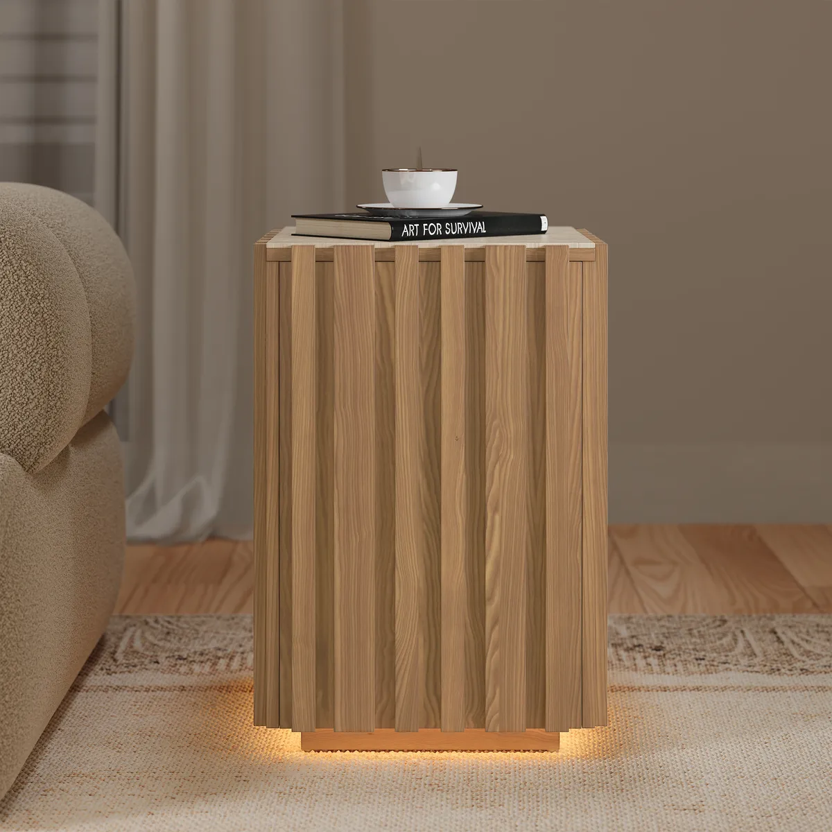 Aura Ash Wood Fluted Side Table with Sintered Stone Top — image 14