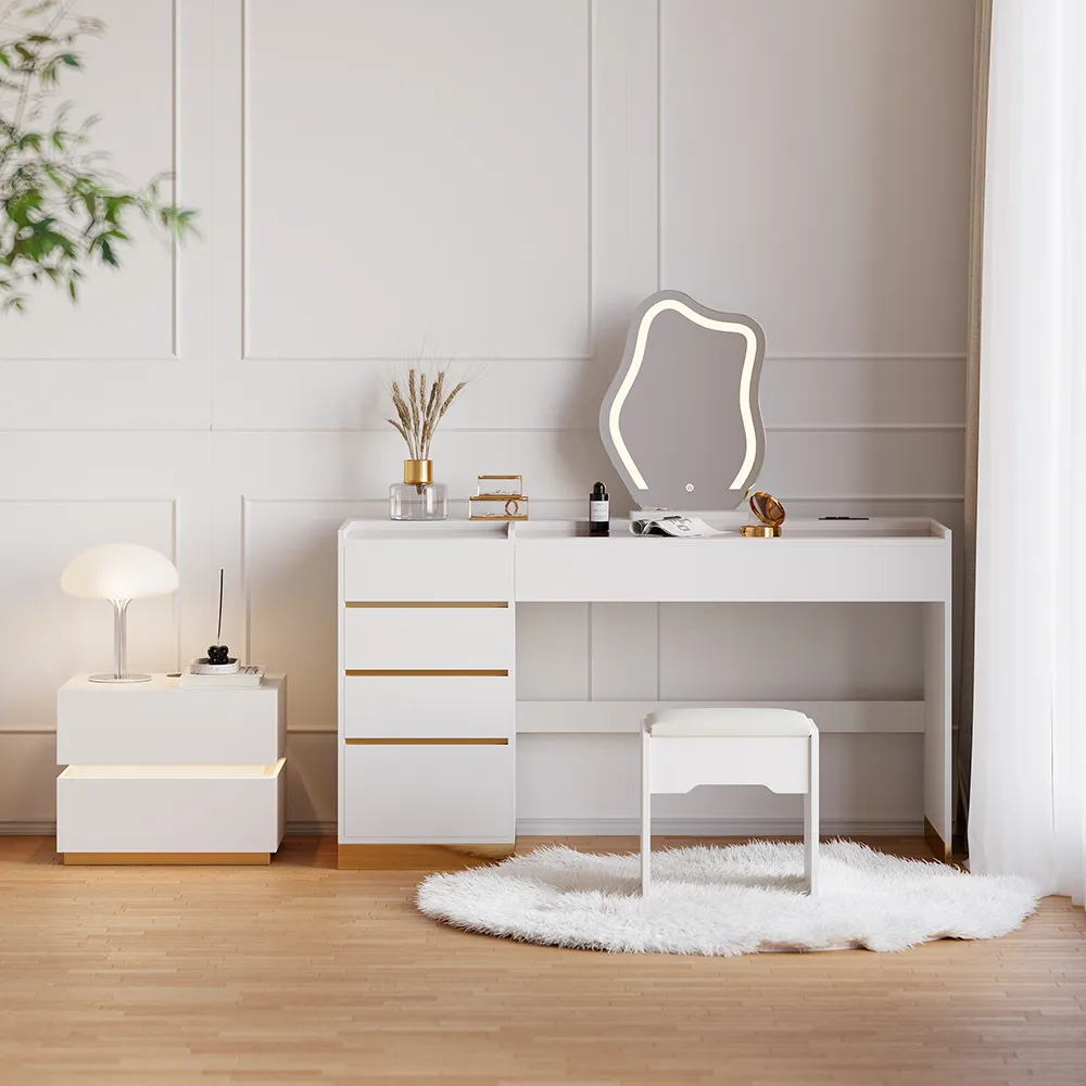 Bedroom Nightstands & Vanity Desk Set 2 LED