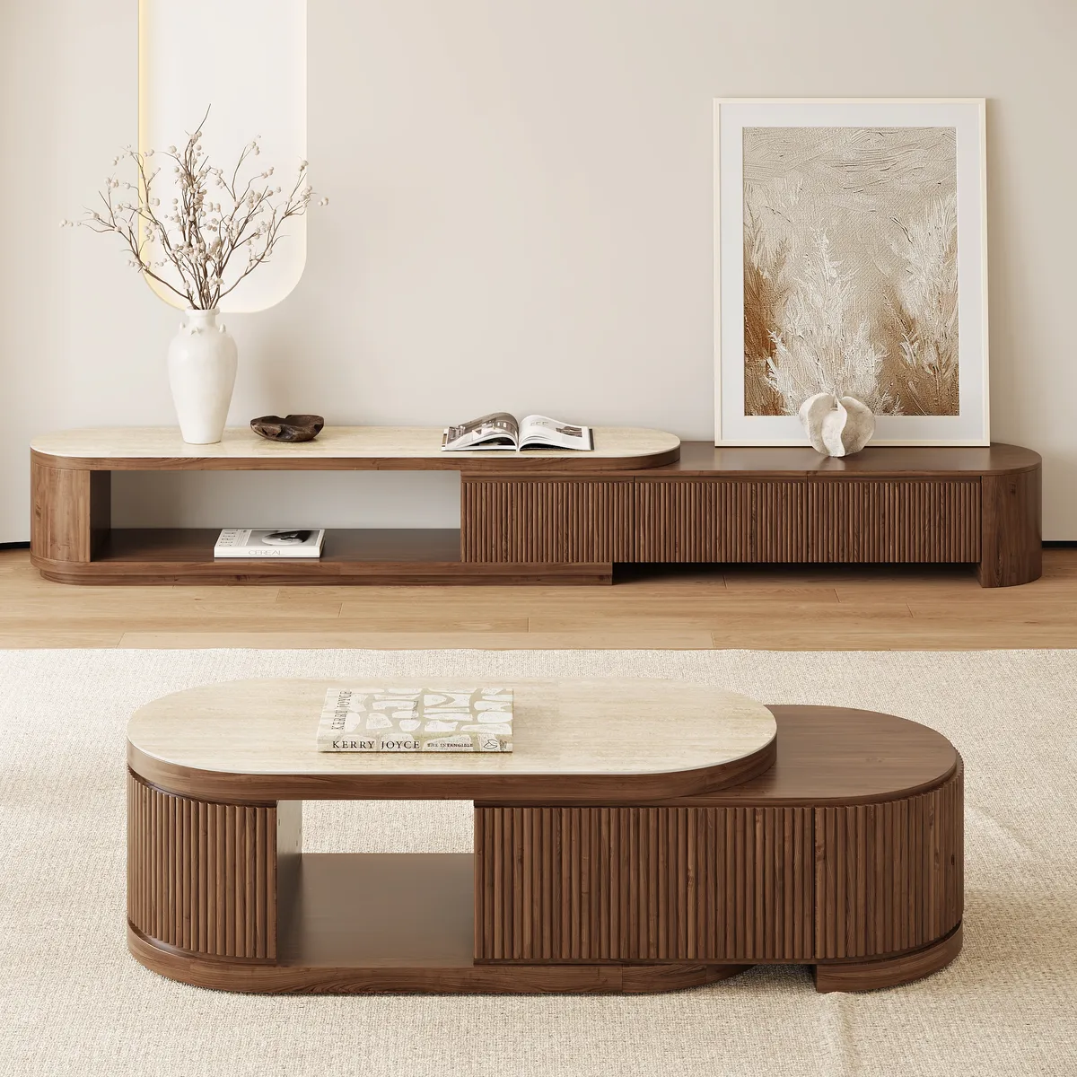 Velar Extendable Sintered Stone Top TV Stand with 3 Drawers(71"-114") — image 24