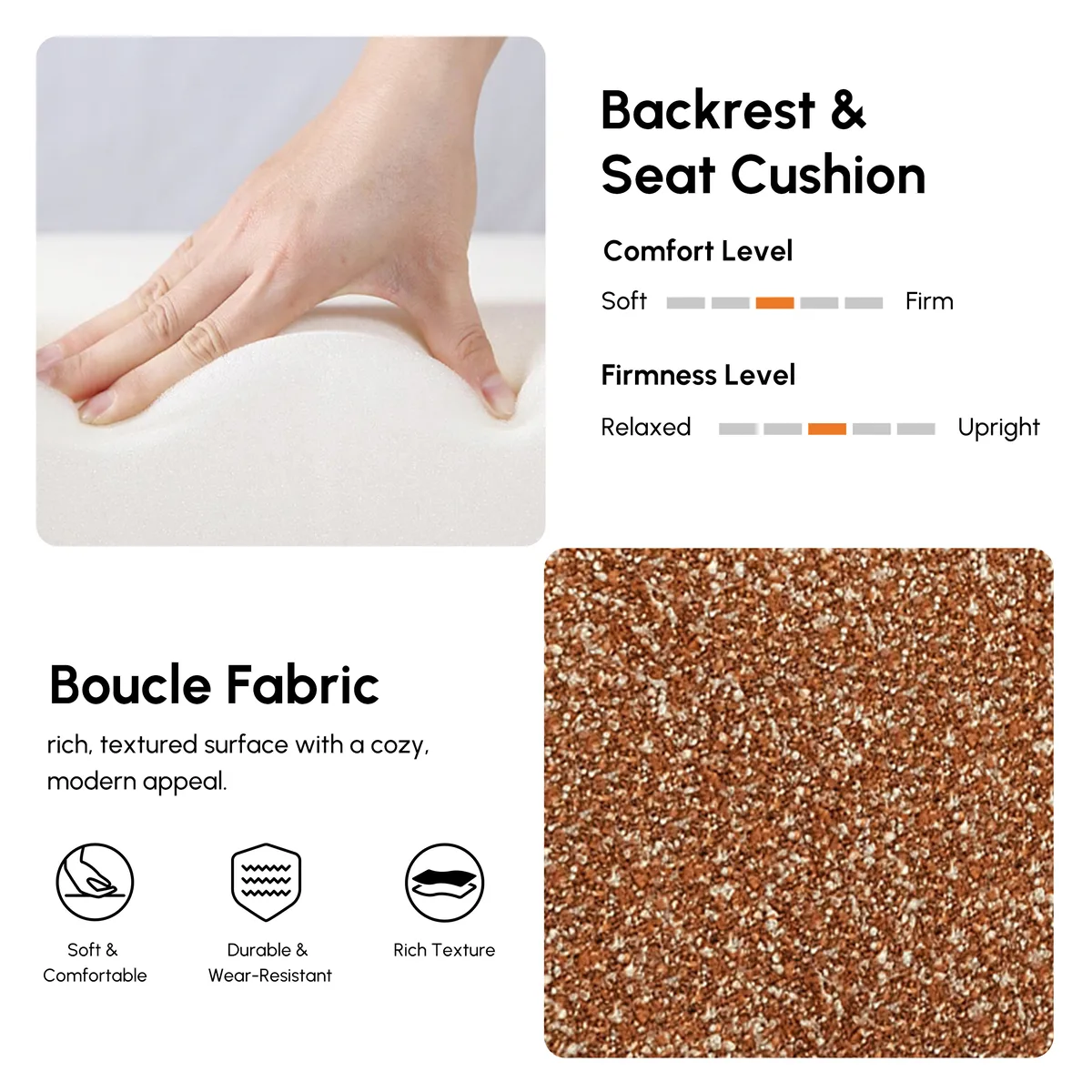 18" Modern Orange Boucle Swivel Accent Chair Sculptural L-Shaped Slipper Lounge Chair — image 19