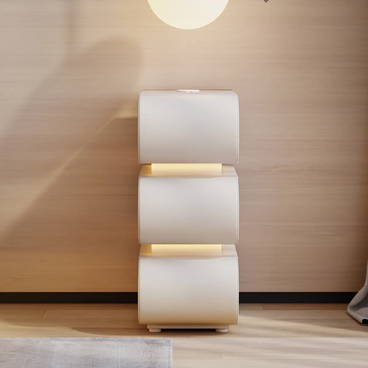 Narrow Humply Leather 3-Drawer Smart Nightstand with Sintered Stone Top — image 6