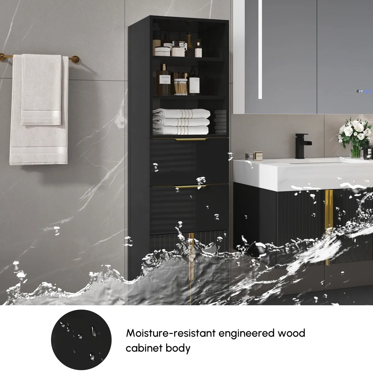 Aro 59" Freestanding Bathroom Storage Cabinet with Shelves, Drawers & Doors — image 8
