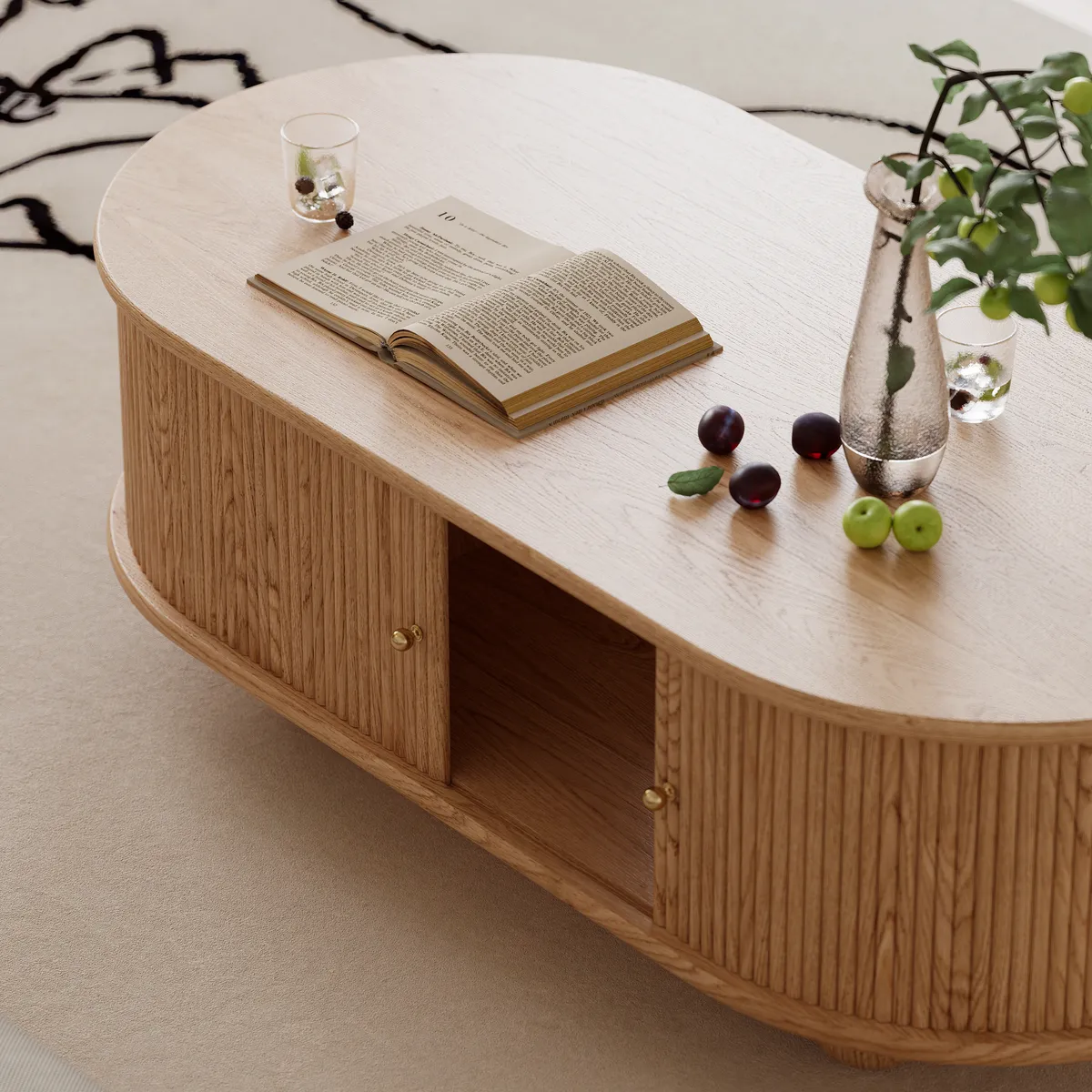 47" Tambour Door Solid Wood Coffee Table with Storage Oval — image 5