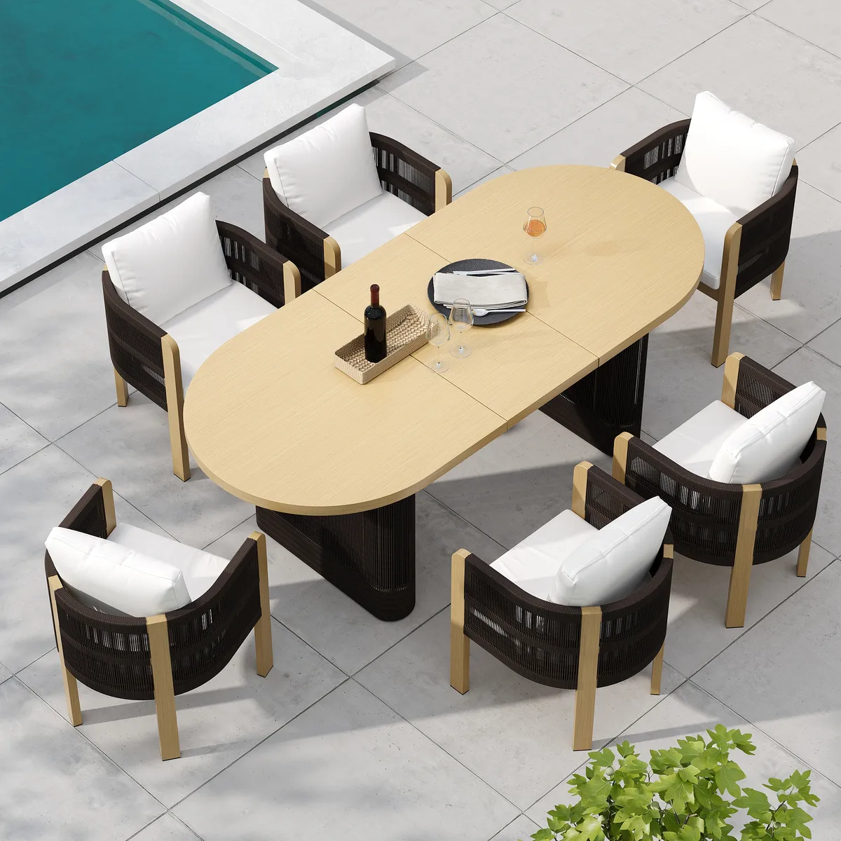 Costra 9-Piece Outdoor Rope & Aluminum Extendable Dining Set with 8 Chairs — image 19