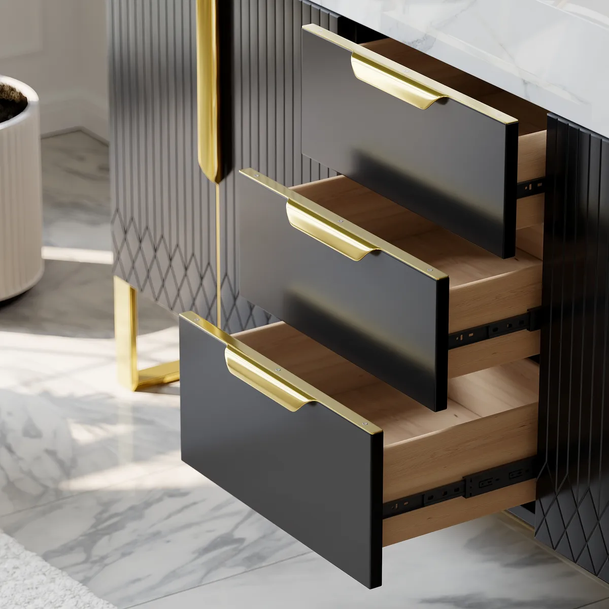 Aro Bathroom Vanity Set 47.2" Freestanding Bathroom Vanity Black with Double Sinks — image 23